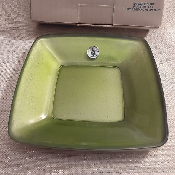 Partylite P7478 Mist Candle Trays Tray Green Glass Dish Decor - Picture 2 of 4